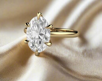 3ct Elongated Oval Lab Grown Diamond Solitaire Engagement Ring - IGI Certified