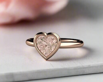 Heart Cut Morganite Engagement Ring | Bezel Set Solitaire Minimalist Design in Gold or Platinum