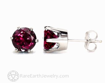 14K Gold Rhodolite Garnet Earrings Red Garnet Studs 5mm 8mm 1ct 2ct Round Red Stone Post Earrings January Birthstone