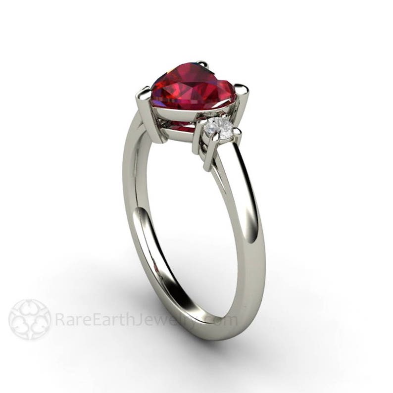 Ruby Ring Ruby Engagement Ring Heart Promise Ring 3 Stone Heart Cut Ruby and Diamond Ring 14K or 18K Gold Red Gemstone Ring July Birthstone image 3