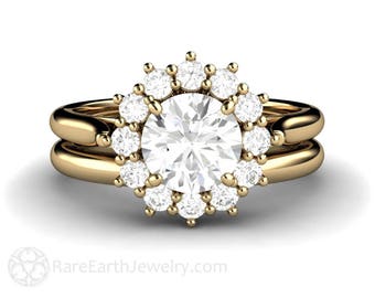 1ct Moissanite Engagement Ring  Wedding Set 14K White Yellow or Rose Gold Forever One
