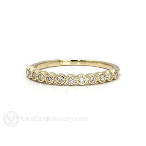 Diamond Wedding Band Milgrain Vintage Diamond Ring 14K or 18K Gold Diamond Anniversary