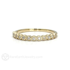 Diamond Wedding Band Milgrain Vintage Diamond Ring 14K or 18K Gold Diamond Anniversary image 1