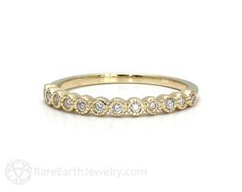 Diamond Wedding Band Milgrain Vintage Diamond Ring 14K or 18K Gold Diamond Anniversary