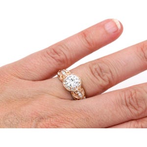 Rose Gold Moissanite Engagement Ring, Vintage Style Diamond Halo, Art Deco Moissanite Ring Lab Created Diamond Alternative 14K 18K Platinum image 5