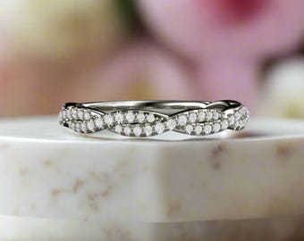 Infinity Diamond Wedding Band | Twisted Rope Ring | Criss Cross Pavé Diamond Band in Gold or Platinum