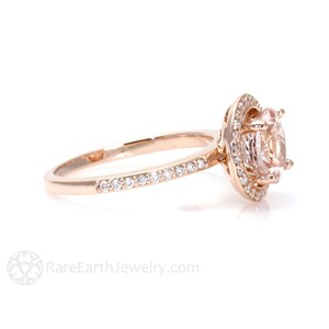 Morganite Engagement Ring Morganite Ring Diamond Halo 14K Rose Gold Wedding Ring image 4