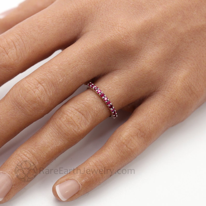 Ruby Wedding Ring Ruby Wedding Band Anniversary Band Stacking Ring July Birthstone Ring Push Present in 14K 18K Gold or Platinum image 1