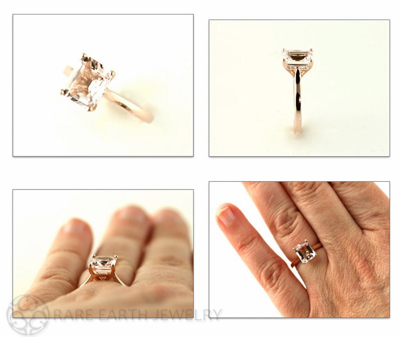 Morganite Ring Morganite Engagement Ring 14K or 18K Rose Gold Emerald Solitaire Gemstone Ring image 5