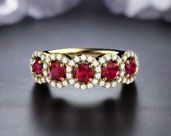 Ruby Ring, Ruby Wedding Band, Ruby and Diamond Anniversary Band, July Birthstone Ring, Red Stone Ring, Ruby Stacking Ring Gold or Platinum