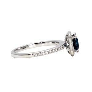 Anello di fidanzamento con topazio blu di Londra, set nuziale in oro massiccio 14K o 18K con diamanti taglio princess e contorno di diamanti, anello con gemma blu immagine 5