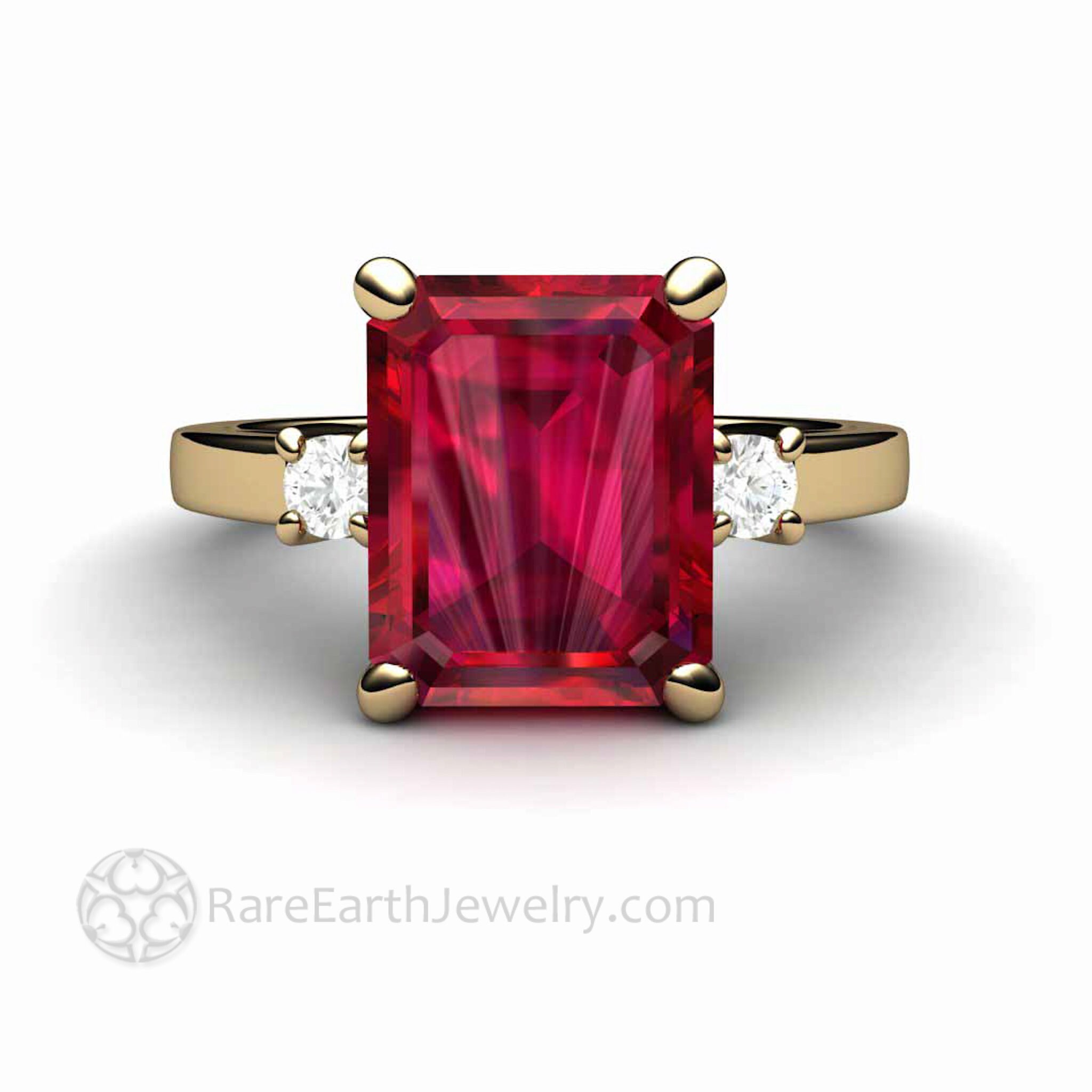 3ct Emerald Cut Pink Ruby Solitaire Mens weddings engagement 14k Yellow Gold FN 