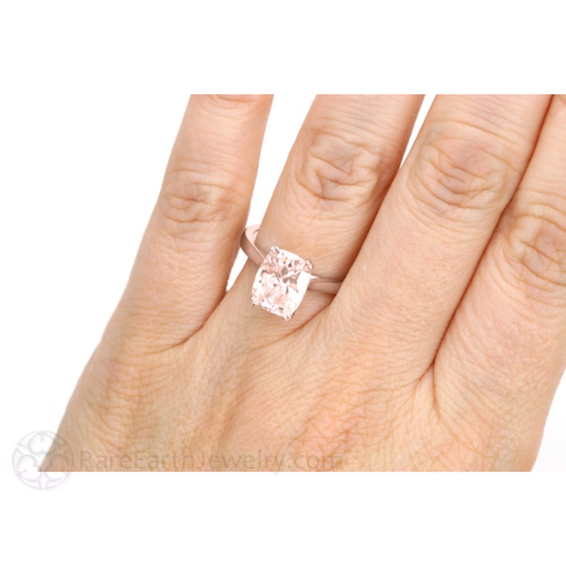 Rose Gold Morganite Ring Large Cushion Double Prong Solitaire Morganite Engagement Ring 14K White Yellow Rose Gold Bridal Jewelry image 5