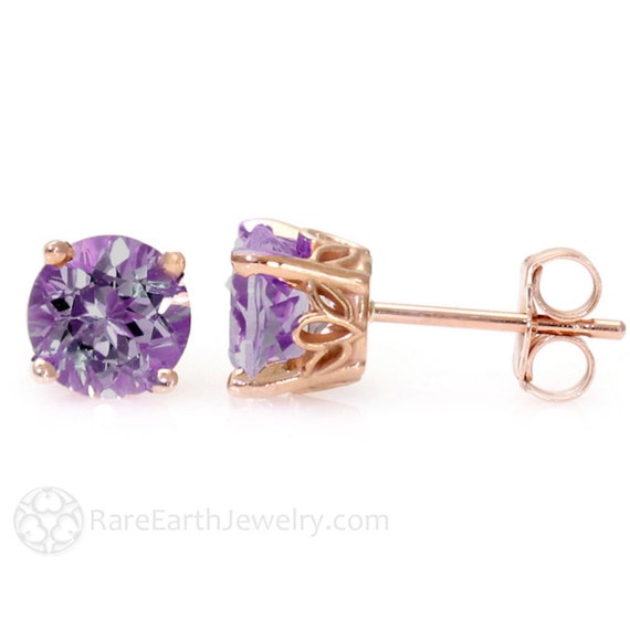 Amethyst Ohrringe 14k Rose Gold Amethyst Ohrstecker Ohrringe Etsy