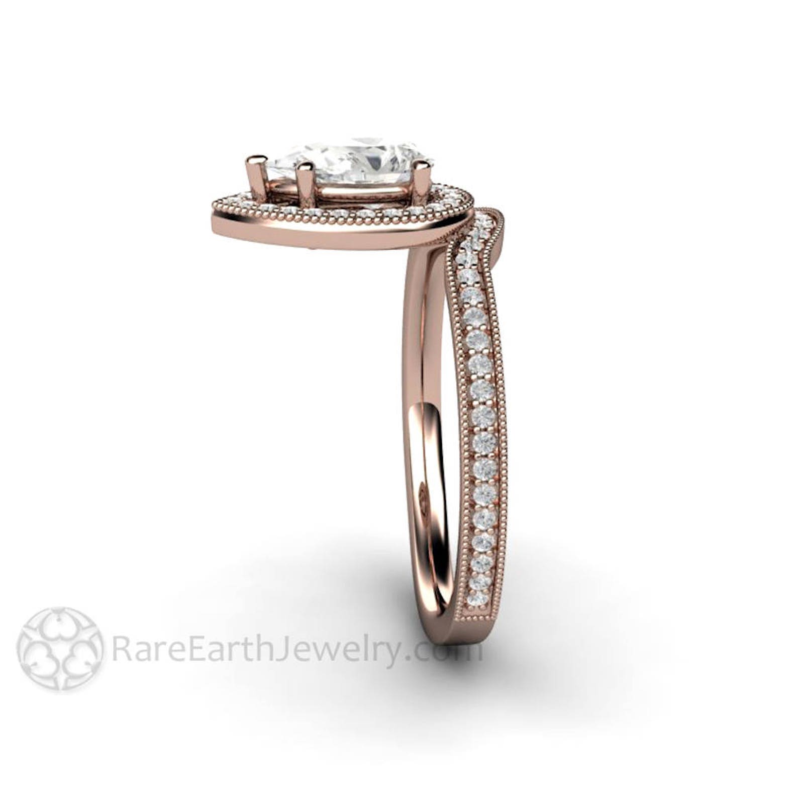 Engagement Rings Inverted Inverted Pear Halo Engagement Ring Setting, Vintage Milgrain, Custom ...