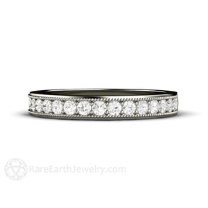 Vintage Style Diamond Wedding Ring with Milgrain 3mm Natural Diamond Wedding Band Anniversary Band Stacking Ring 14K Gold 18K Gold Platinum