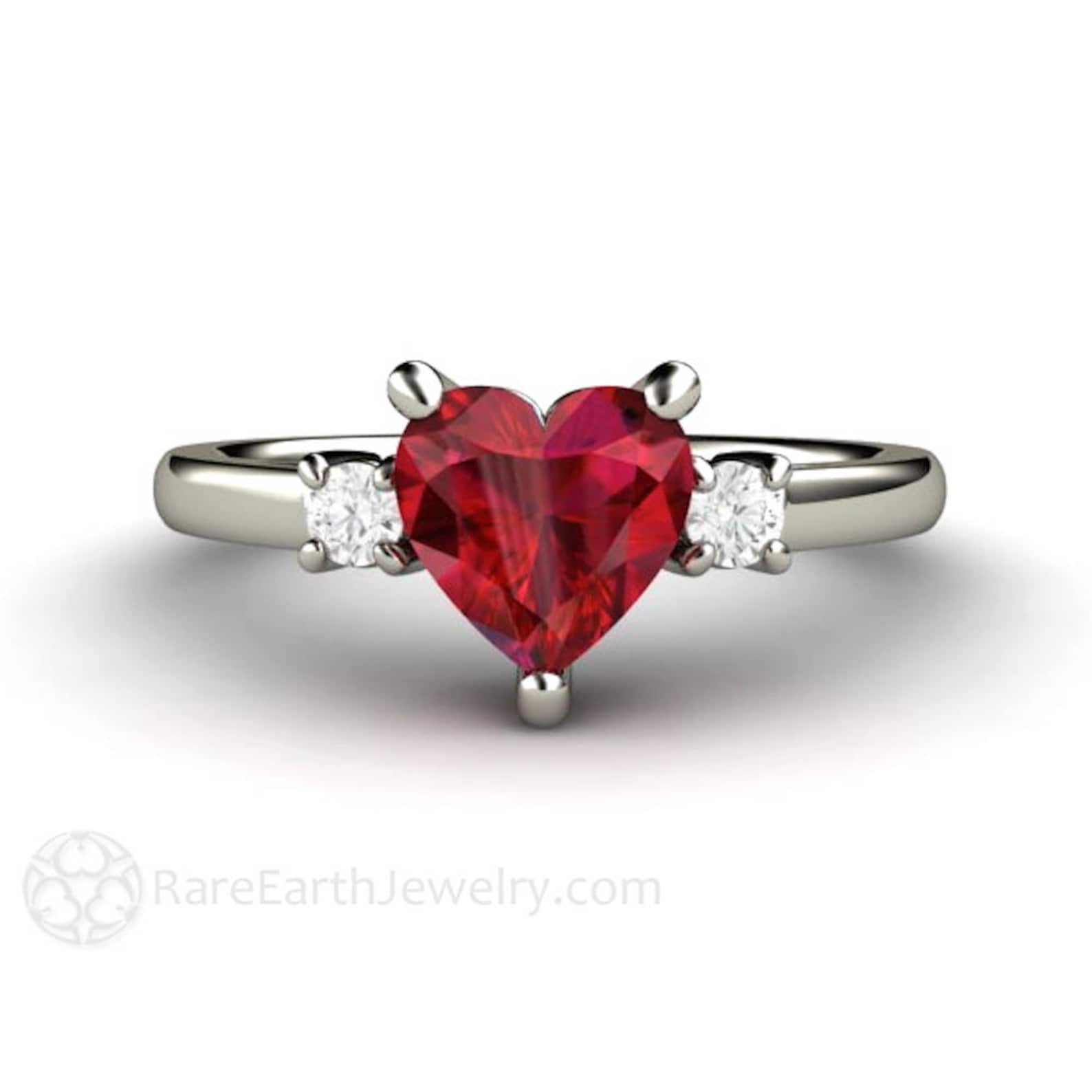 Ruby Ring Ruby Engagement Ring Heart Promise Ring 3 Stone Etsy