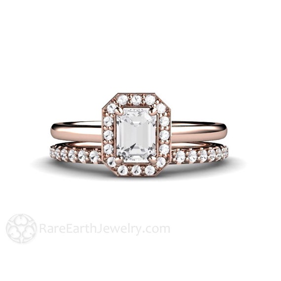 Emerald Diamond Engagement Ring Bridal Set Emerald Cut Diamond Etsy