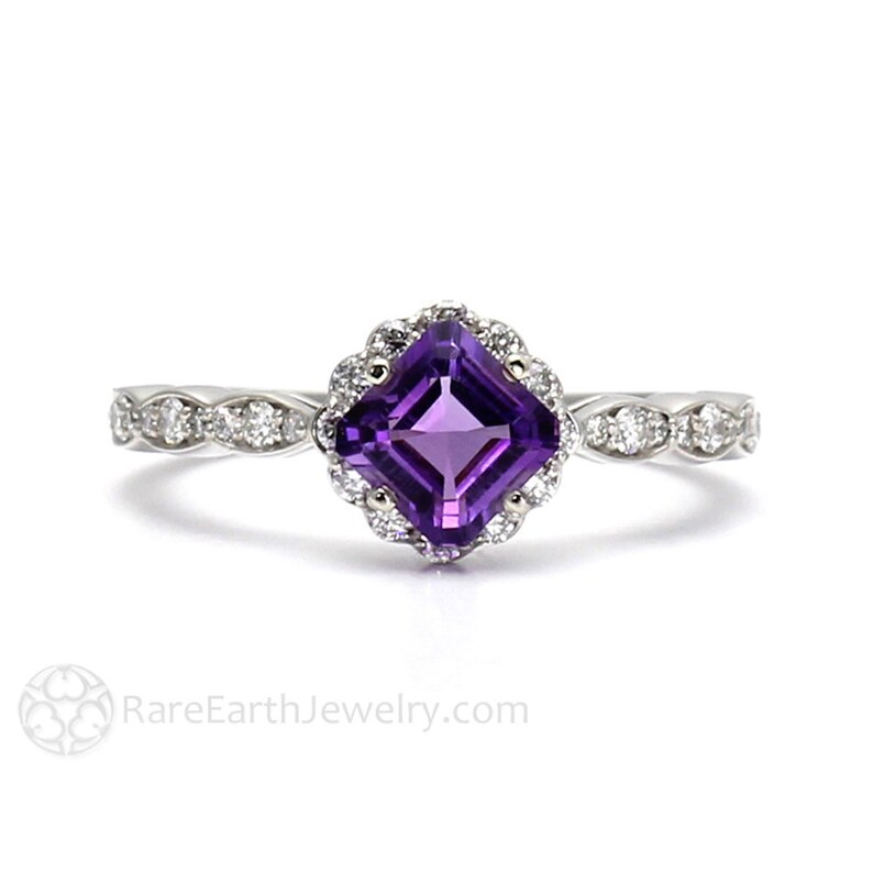 Amethyst Ring Amethyst Engagement Ring Amethyst and Diamond Etsy