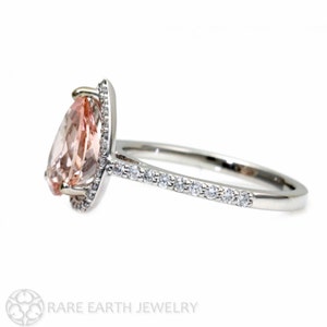 Pear Morganite Engagement Ring Diamond Halo Pear Morganite Ring 14K or 18K Gold Custom Bridal Jewelry image 3