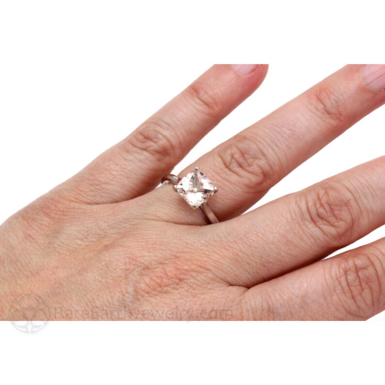 Morganite Cushion Cut Engagement Ring Natural Morganite Solitaire Ring Rose Gold Pink Stone Engagement Ring 14K 18K or Platinum image 5