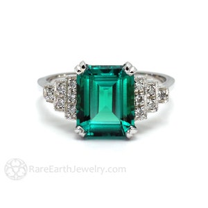 Vintage Ring Art Deco Emerald Ring With Diamonds Unique Engagement Ring ...