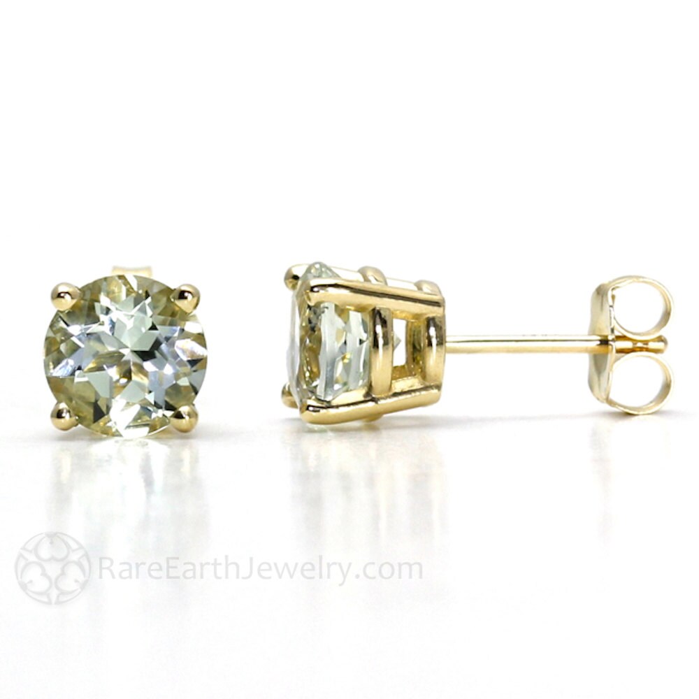 14K Green Amethyst Earrings Green Amethyst Stud Earrings Post Etsy
