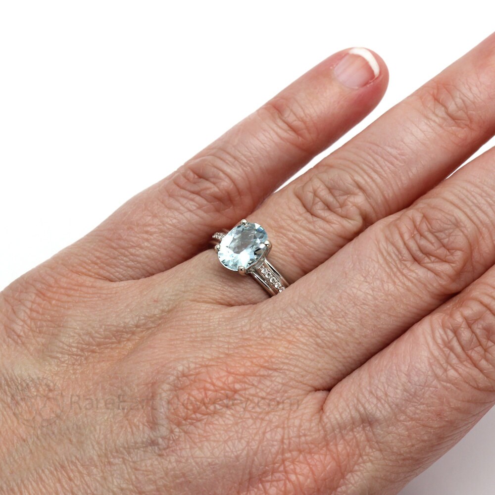 Aquamarine Ring Aquamarine Engagement Ring Oval Solitaire 14K Etsy