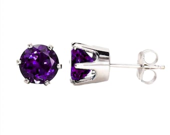 Orecchini a bottone a taglio rotondo da 5 mm in oro giallo 9k con ametista viola naturale vivida da 5 mm - Italia