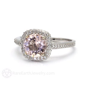Morganite Ring Diamond Halo Morganite Engagement Ring  in 14K or 18K Gold Custom Wedding Ring