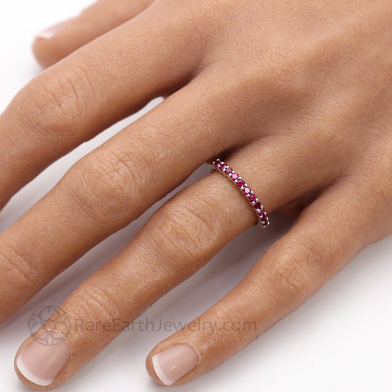 Ruby Wedding Ring Ruby Wedding Band Anniversary Band Stacking Ring July Birthstone Ring Push Present in 14K 18K Gold or Platinum image 7