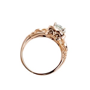 Rose Gold Moissanite Engagement Ring, Vintage Style Diamond Halo, Art Deco Moissanite Ring Lab Created Diamond Alternative 14K 18K Platinum image 4