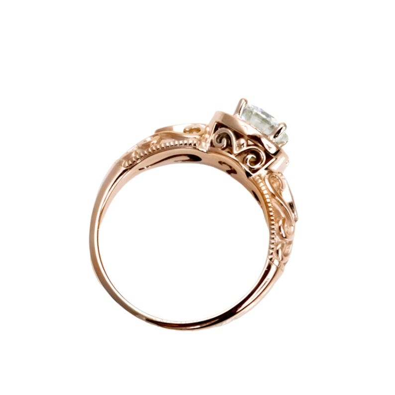 Rose Gold Moissanite Engagement Ring, Vintage Style Diamond Halo, Art Deco Moissanite Ring Lab Created Diamond Alternative 14K 18K Platinum image 4