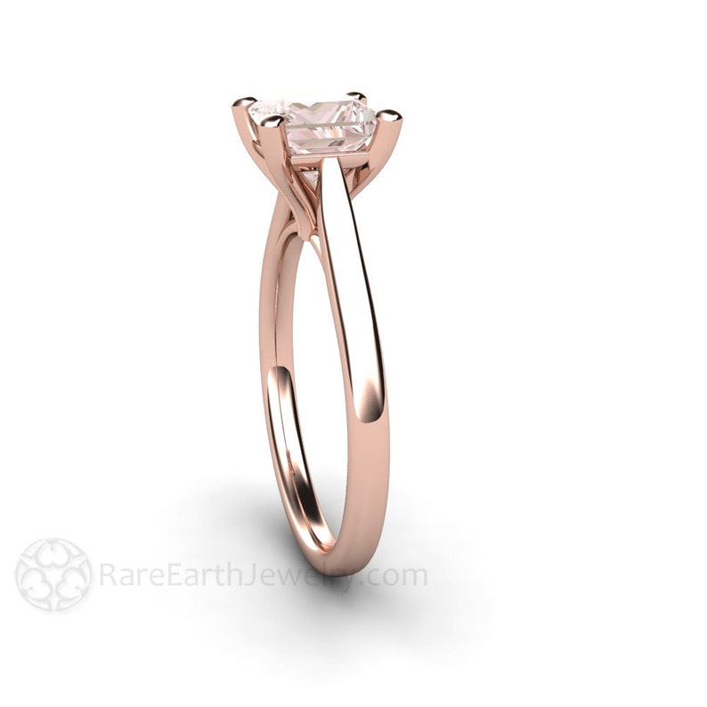 Princess Cut Morganite Solitaire Engagement Ring Square Morganite Ring Four Prong Solitaire Cathedral Setting Rose Gold Pink Stone Ring image 3