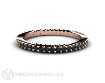 14K Natural Black Diamond Eternity Band Wedding Band Black Diamond Anniversary Band Rose Gold Black Diamond Ring