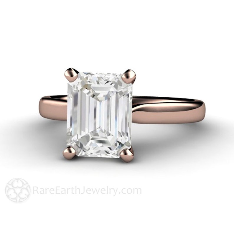 White Sapphire Engagement Ring Emerald Cut Lab Grown White Etsy