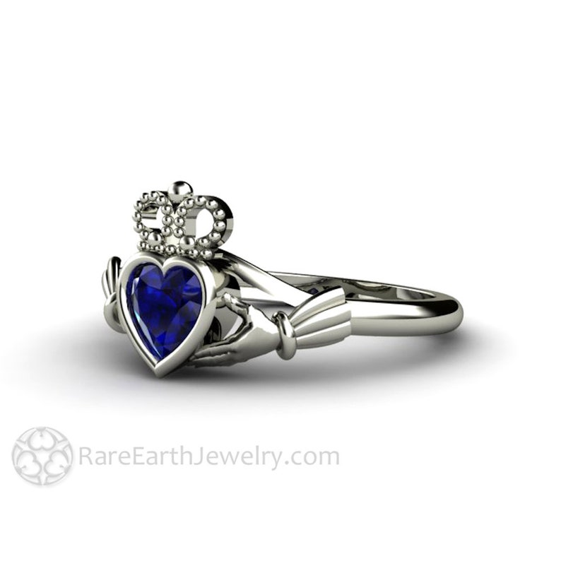 Blue Sapphire Claddagh Ring Celtic Jewelry Celtic Engagement Ring Irish Wedding Ring or Promise Ring Solid Gold 14K 18K and Platinum image 5