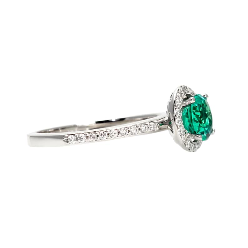 Round Emerald Engagement Ring with Diamond Halo | Lab Grown Emerald Ring | May Birthstone Ring in 14K 18K Gold or Platinum image 4