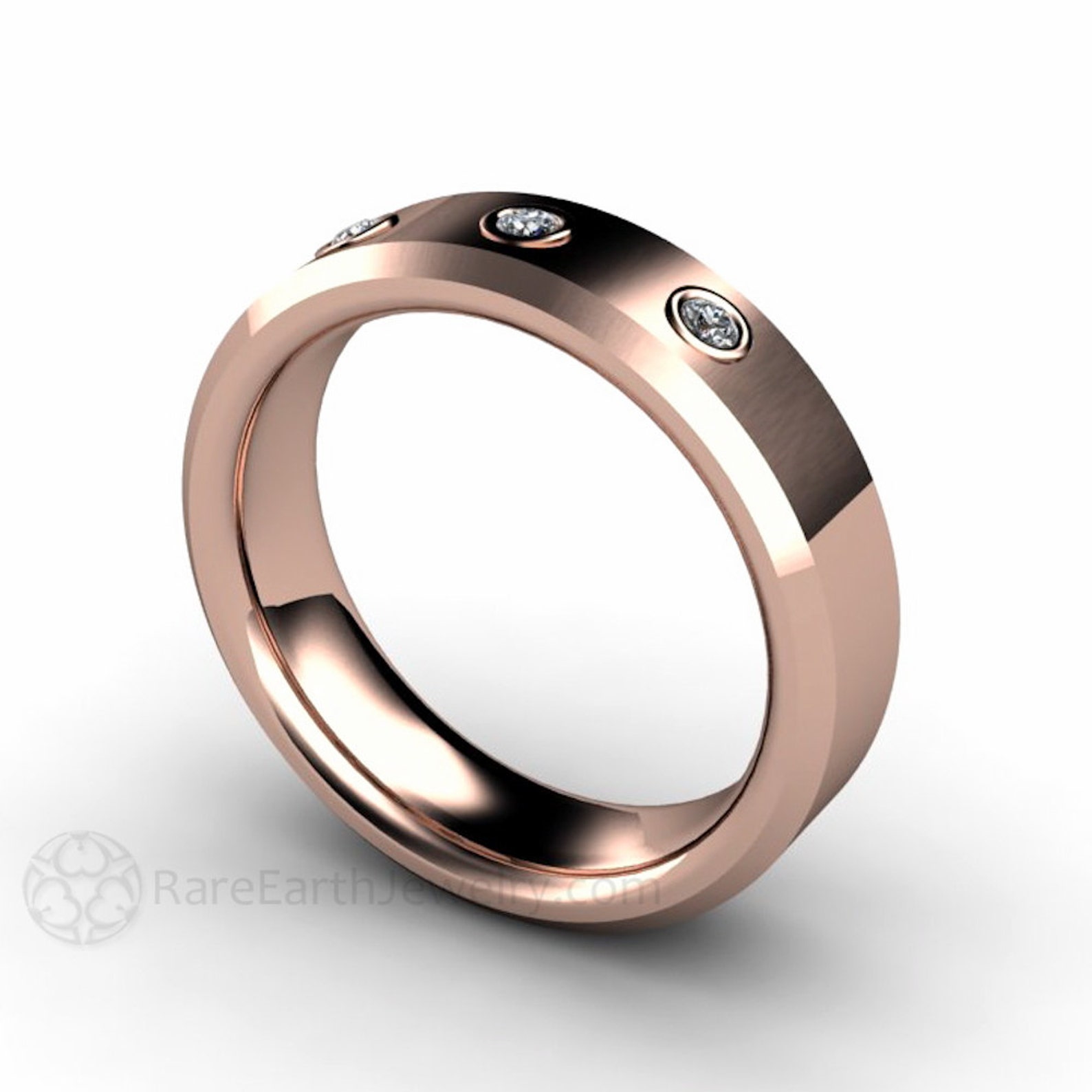 Mens Wedding Ring Diamond Wedding Band 6mm 14K Rose Gold or Etsy