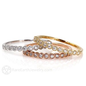 Set of 3 Diamond Bands Vintage Style Wedding Rings Stackable Diamond Rings Stacking Rings 14K or 18K White Gold Yellow Gold Rose Gold