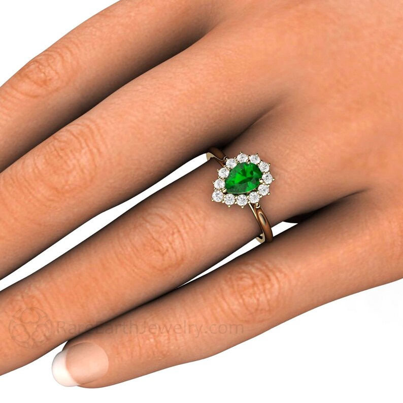 Tsavorite Garnet Ring Green Garnet Engagement Ring with Diamonds 14K or 18K Gold Vintage Style Cluster Halo image 4