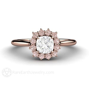 Cushion Cut Diamond Engagement Ring with Pink Diamond Halo Australian Argyle Pink Diamond Ring Cluster Design 14K or 18K Gold image 1