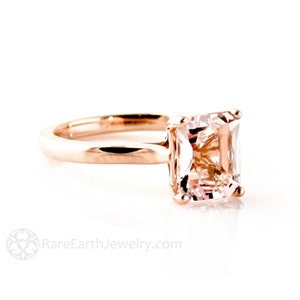 Morganite Ring Morganite Engagement Ring 14K or 18K Rose Gold Emerald Solitaire Gemstone Ring image 1