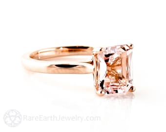 Morganite Ring Morganite Engagement Ring 14K or 18K Rose Gold Emerald Solitaire Gemstone Ring