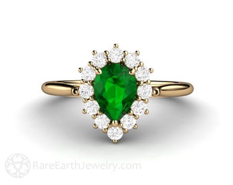 Tsavorite Garnet Ring Green Garnet Engagement Ring with Diamonds 14K or 18K Gold Vintage Style Cluster Halo