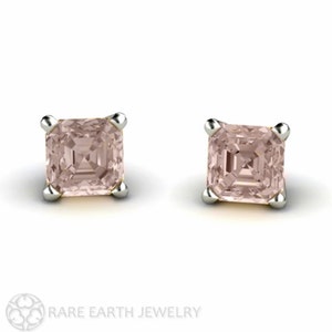 Asscher Morganite Earrings 14K Rose Gold Morganite Stud Earrings Post Earrings