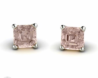 Asscher Morganite Earrings 14K Rose Gold Morganite Stud Earrings Post Earrings