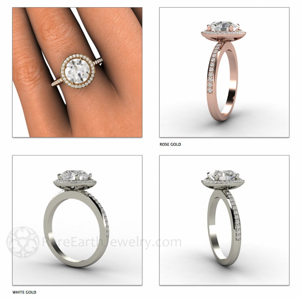 White Sapphire Engagement Ring 2ct Sapphire Ring Diamond Halo | Etsy