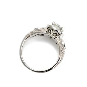 Rose Gold Moissanite Engagement Ring, Vintage Style Diamond Halo, Art Deco Moissanite Ring Lab Created Diamond Alternative 14K 18K Platinum image 7
