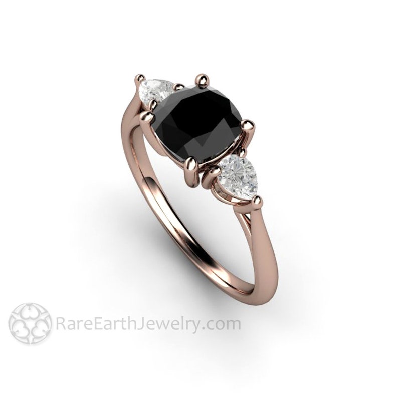 Cushion Cut Black Diamond Engagement Ring 3 Stone Black - Etsy